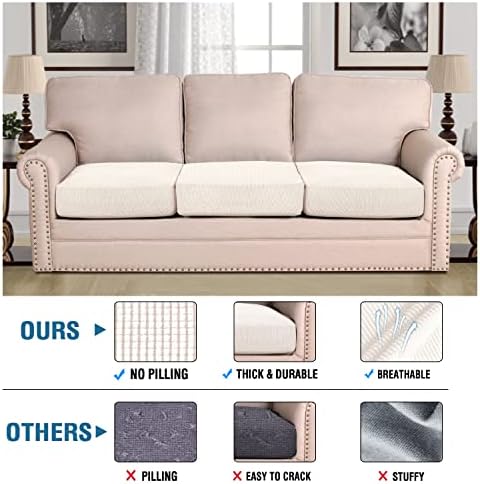 HVERSAILTEX Super Stretch Sofa Slipcovers 3 Pack Ivory
