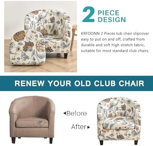 KRFOONN 2 Piece Stretch Chair Slipcover for Club and Tub Chairs