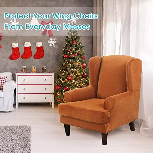 TOPCHANCES 2 Piece Wingback Chair Slipcover with Elastic Bottom