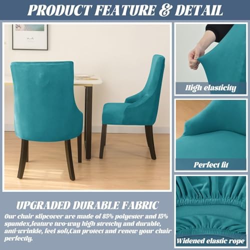 Velvet Stretch Wingback Chair Cover 2PCS Turquoise