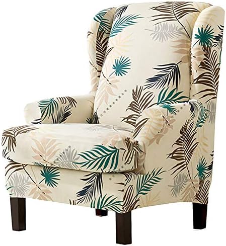 Wingback Chair Slipcovers 2Pcs Set Stretchy Universal Machine Washable Beige