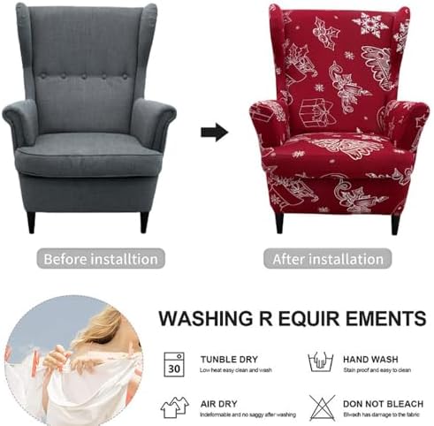 Chickwin Stretch Wingback Chair Slipcover Black White
