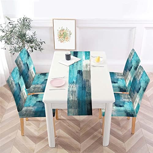 MCALK Turquoise Chair Covers Set of 4 with Table Runner