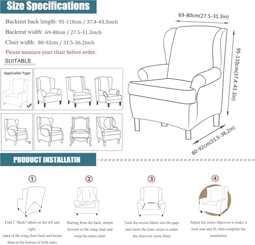 RUIBOBB 2 Piece Wingback Chair Slipcover