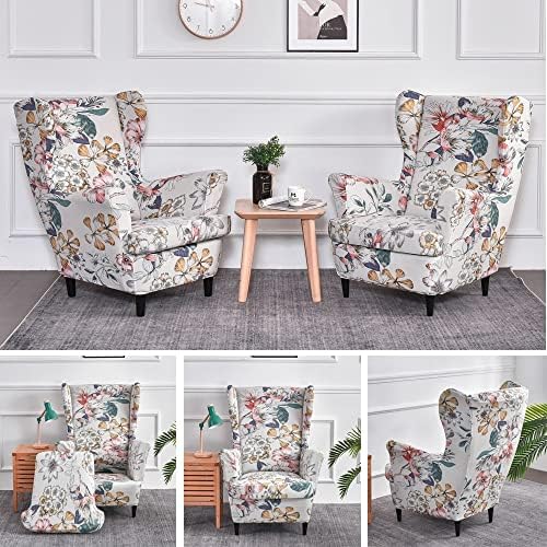 Fibita Wingback Chair and Ottoman Slipcover Set 1