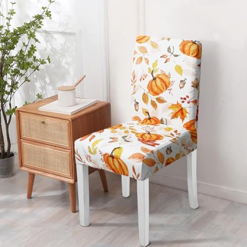 Fall Thanksgiving Chair Covers Set of 6 with Pumpkins and Maple Leaves