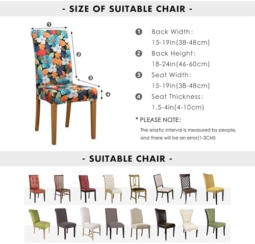 EVOLLER Stretch Floral Dining Chair Covers Set of 4 Washable