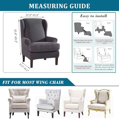 Wing Chair Slipcover 2 Piece Soft Spandex Jacquard Checked Pattern