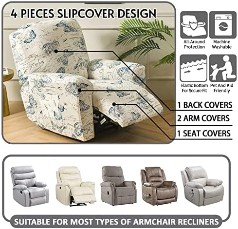 CRFATOP Recliner Chair Slipcover with Pockets 4-Piece Set