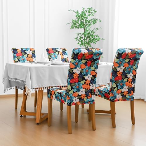 EVOLLER Stretch Floral Dining Chair Covers Set of 4 Washable