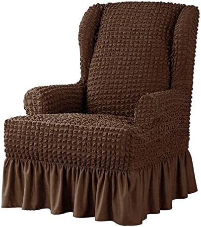 Brown Stretch Slipcover with Skirt for Wingback Chair