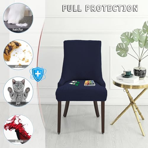 KELUINA Jacquard Waterproof Stretch Wingback Chair Cover Slipcover - 2PC Navy