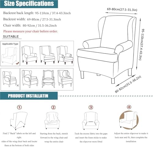 RUIBOBB 2 Piece Wing Chair Slipcover White