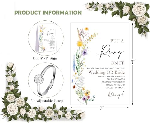 Boho Wildflower Bridal Shower Game with 50 Fake Rings