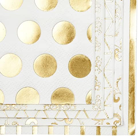 BLUE PANDA 100 Pack White and Gold Cocktail Napkins