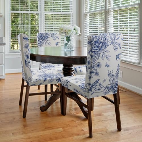 Blue Floral Dining Chair Covers Set of 4
