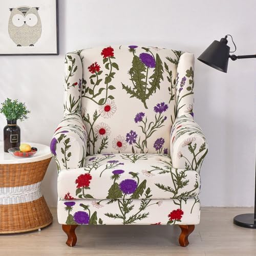 Chickwin Stretch Wingback Chair Slipcover Purple Flower
