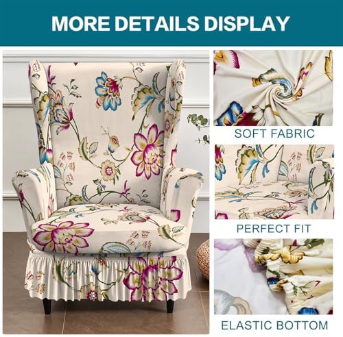 KRFOONN Stretch Wingback Chair Covers 2 Piece with Skirt