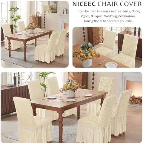 NICEEC High Stretch Chair Covers Set of 6 Beige