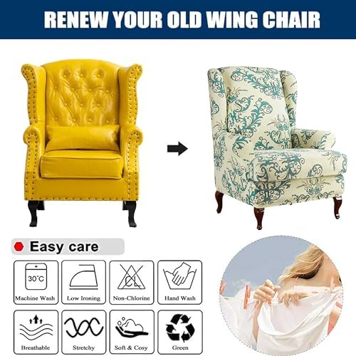 Pink Flower Wingback Chair Covers 2 Piece