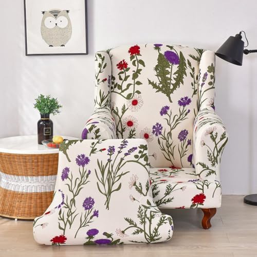 Chickwin Stretch Wingback Chair Slipcover Purple Flower