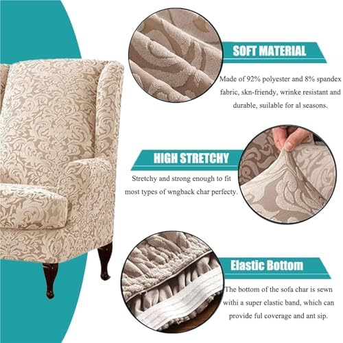 2 Piece Wingback Chair Covers with Arms - Beige