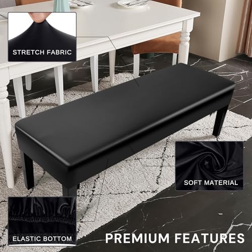 SearchI Waterproof Dining Bench Cover with PU Black Faux Leather