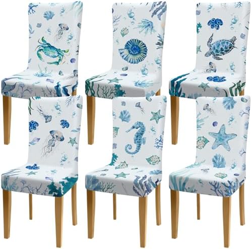 6 Pcs Coastal Chair Covers with Ocean Designs