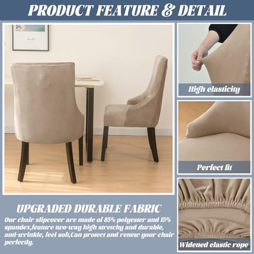 Velvet Stretch Wingback Chair Cover 6PCS Brown