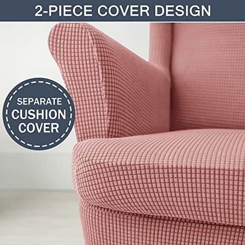 CONRUSER Stretch Wingback Chair Covers Pink 2 Piece