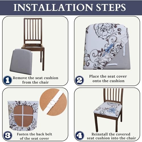 Springrico Waterproof Seat Covers for Dining Chairs Set of 4