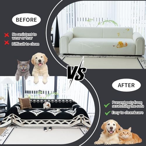 Boho Sofa Cover Chenille Slipcover for Dogs Washable 71x71 Black 1pc