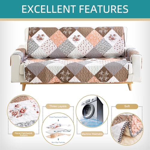 Yiran Floral Patchwork Sofa Cover Soft Microfiber 3 Seater