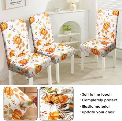 Fall Thanksgiving Chair Covers Set of 6 with Pumpkins and Maple Leaves