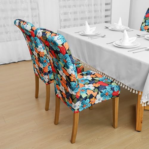 EVOLLER Stretch Floral Dining Chair Covers Set of 4 Washable