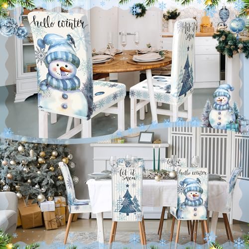 Preboun 6 Pcs Christmas Chair Covers Set Removable Washable Stretch