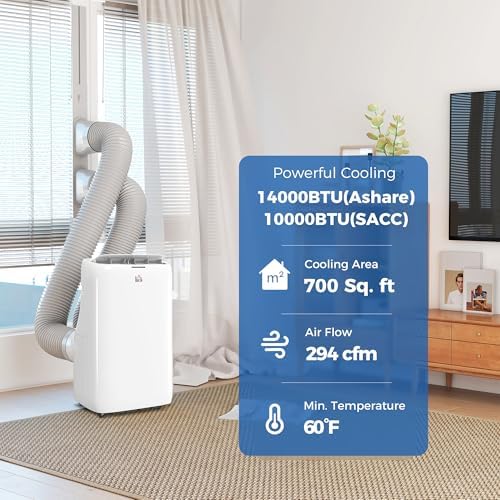 HOMCOM Dual Hose Portable AC Unit 14000 BTU with Cool Dehumidifier Fan