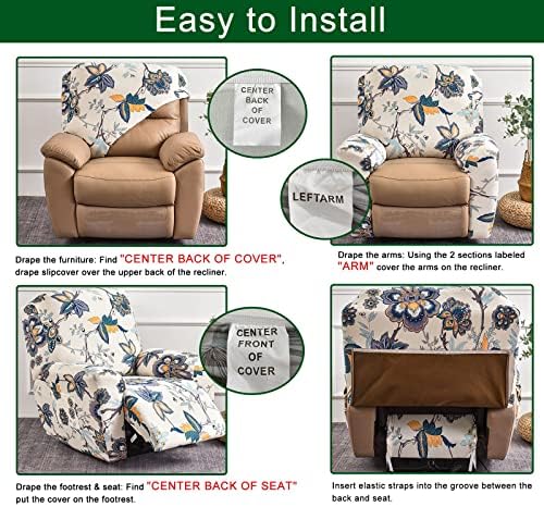 CRFATOP Recliner Chair Slipcover with Pockets 4-Piece Set