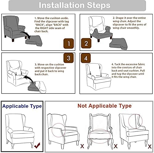 TOPCHANCES 2 Piece Wingback Chair Slipcover with Elastic Bottom