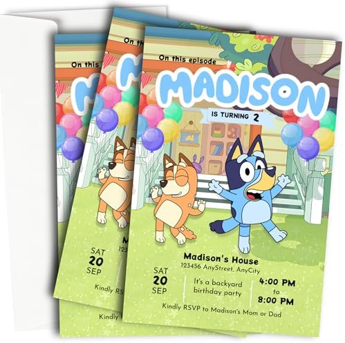 Custom 12 Puppy Birthday Invites with Envelopes Backyard