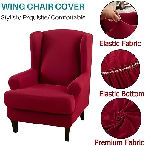 Wingback Chair Covers - 2 Piece Stretch Slipcover Navy Blue
