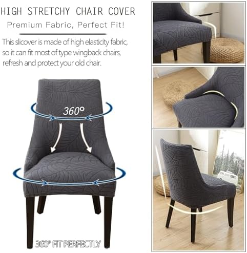 Set of 4 Waterproof Stretch Wingback Chair Slipcovers - Dark Gray