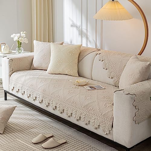 Vctops Floral Embroidered Quilted Sofa Cover Khaki 43x63