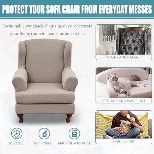 Wingback Chair Covers 2 Piece - Stretch Slipcovers for Armchair Protection