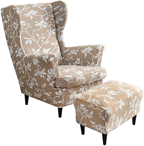 YESMOO Stretch Wing Chair Cover Set with Ottoman