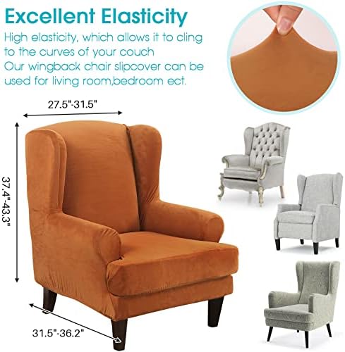 TOPCHANCES 2 Piece Wingback Chair Slipcover with Elastic Bottom