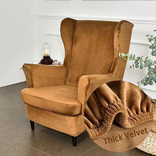 Stretch Wing Chair Slipcover 2 Piece Velvet Cover for Armchair