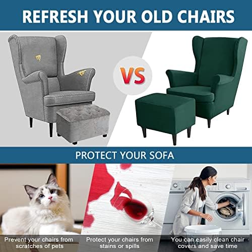 Fibita Wing Back Chair Ottoman Slip Cover Set