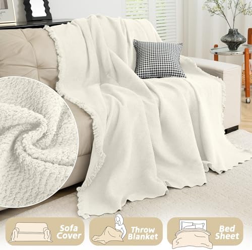 Arfntevss Fuzzy Sofa Cover 3 Seat Slipcover Cream