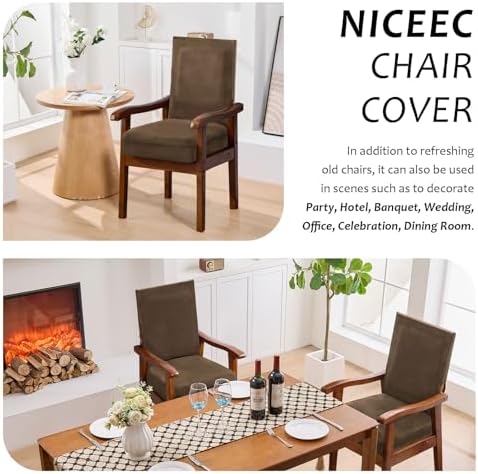 NICEEC Brown Spandex Chair Covers Set of 2